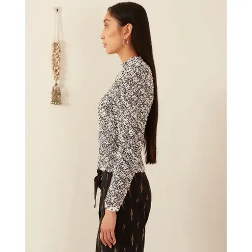 Alix of Bohemia Maisie Domino Smocked Puff Sleeve Top Blue White Floral NWT Sz L Size L