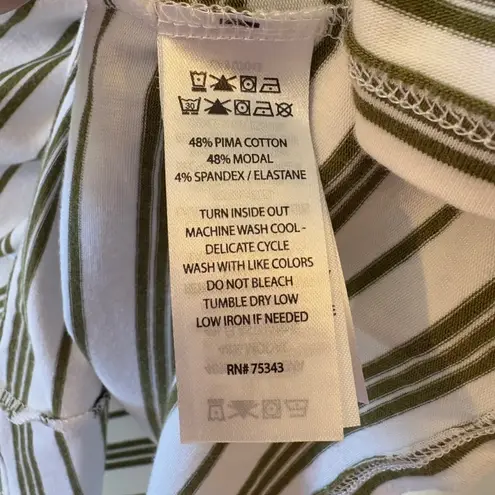 Joie Striped Boat Neck Tee Top White Olive Green XL/TG Short Sleeve