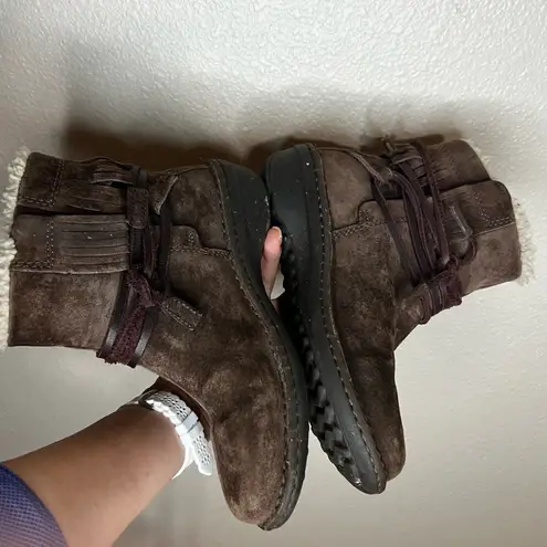 UGG Australia Gaviota Womens Brown Suede Lined Fringe Ankle Boots 5 Cozy Boho