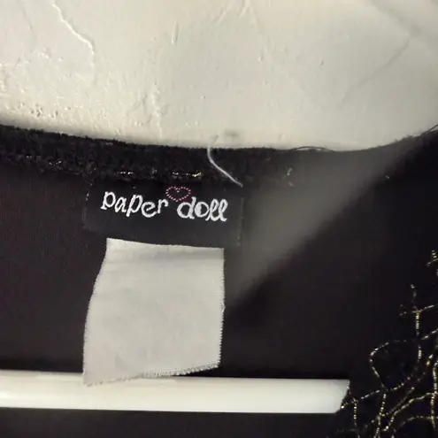 Paper Dolls Paper Doll Black Lace Gold Y2k V Neck Cap Slv Top Office Siren Going out Grunge