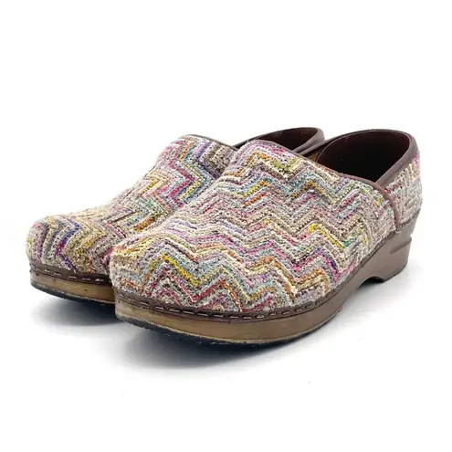 Sanita Professional Valborg Closed Back Clog Purple Rainbow Textile Knit Size 38 Tan