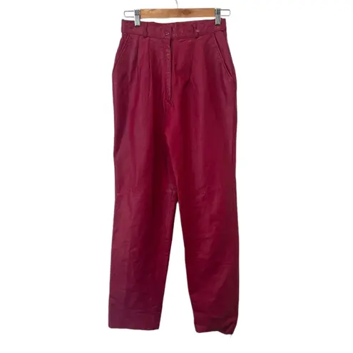 Vintage Rare Leather Fuchsia Pink High Rise Pleated Straight Leg Pants XS