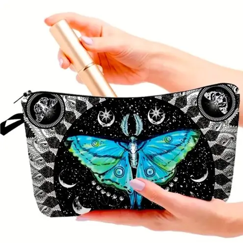 Luna Blue moth makeup cosmetics bag fr purse or travel  boho witchy butterfly New