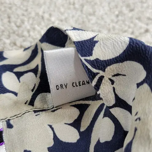 Amanda Smith Pure Silk Top Womens M Navy Blue White Floral Button Up Sleeveless