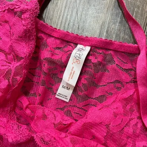 2000s Y2k Gilligan Hot PInk Babydoll Lace Mesh Sheer Mini Slip/Cami Womens M Size M