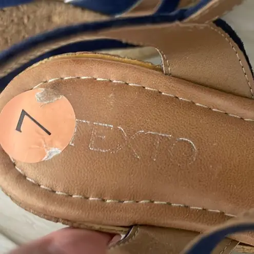 Texto Womens Wedge Sandals Espadrille Platform Strappy 3.5" Heels Blue Brown Size 7