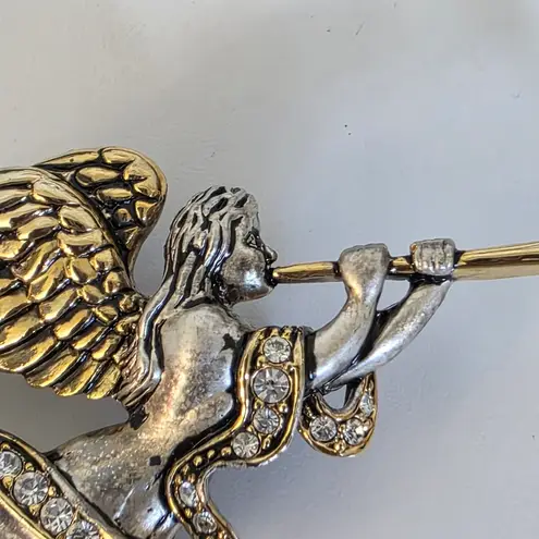 Vintage Angel Blowing Horn Brooch Pin Gold