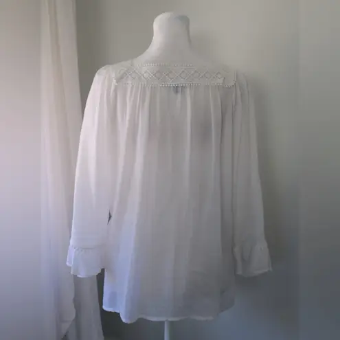 Zac & Rachel Sheer White Embroidered Peasant Blouse Size M