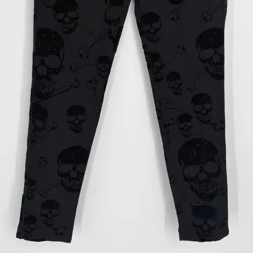 Royal Bones Tripp Skinny Pants Size 7 Black Velvet Skull Crossbones Gothic Punk