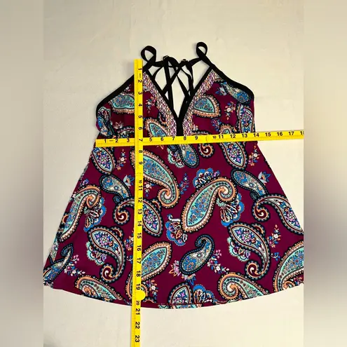 Alex Marie • Wine And Teal Paisley Tankini Top • Size 12