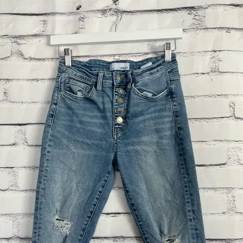 Vervet Flying Monkey High Rise Skinny Jeans Button Fly Distressed Women’s 26 Y2K Blue