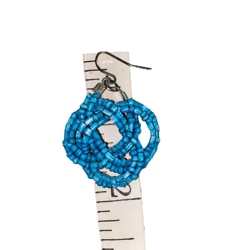 Vintage Turquoise blue braided Seed Bead necklace & dangly earrings set