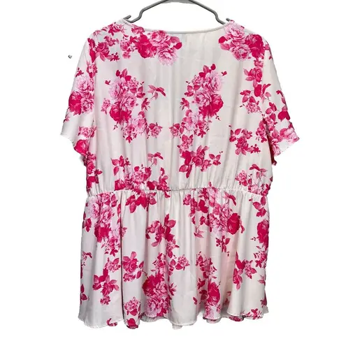 Torrid  Pink White Floral Georgette Flutter Sleeve‎ Ruffle V Neck Blouse Size 2X - Image 8