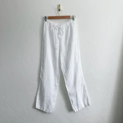 Reformation  | Olina 100% Linen Straight-Leg Drawstring Pants in White