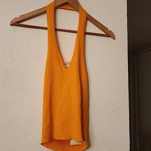 Sandro NWT Vibrant Yellow Halter Top Donatien Ribbed Size XLarge (4) Box B 52