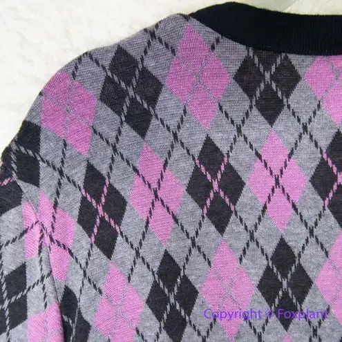Unique Vintage Adorable Purple & Pink Argyle Sweater Dress women plus size 1X
