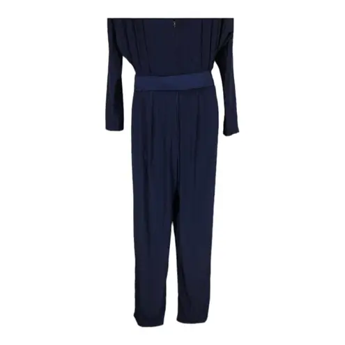 Vintage 80's Navy belted Jumpsuit batwing sleeves shoulder pads size X Small Blue