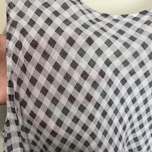 CMC Gauzy Gingham Lagenlook Tunic Sleeveless Top Large Coastal Grandma Beachy White