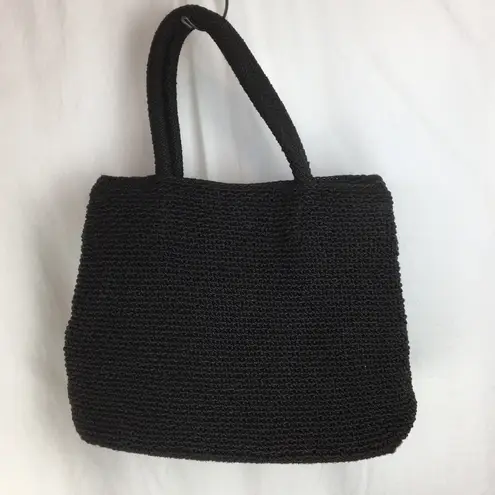 The Sak black Woven Crochet Shoulder Top Handle Handbag Bag