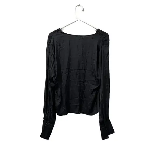 Frame Women's Shirred V-Neck Blouse Black XL Long Sleeve Casual Fall Top