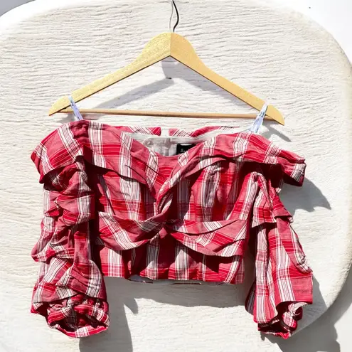 Bardot
Off-the-Shoulder Plaid Cropped Top NWT