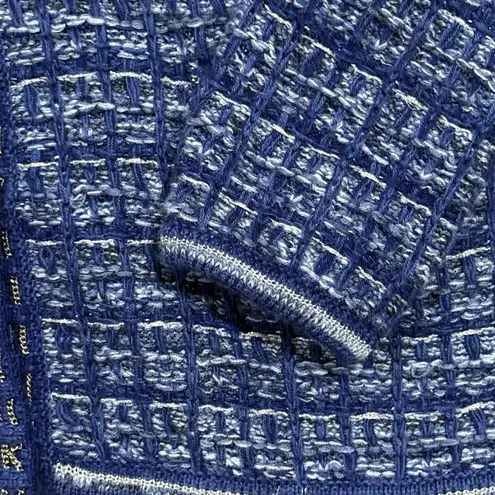 J. McLaughlin Merino Wool Blend Metallic Tweed Knit Cardigan Womens L Blue Silver