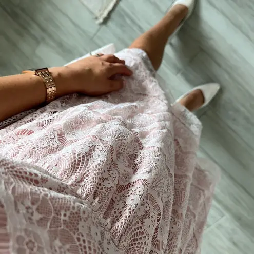 Reserved YFL Lace Midi Pink and White Boho Dress / Size S