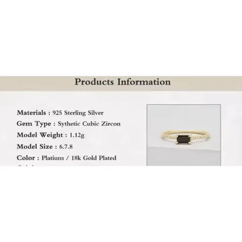 Boutique NEW‎ Yellow Gold Plated Silver Baguette Onyx Simulated Diamond Ring Sz 6