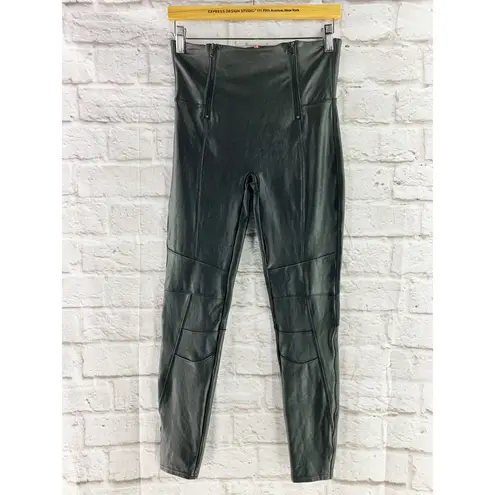 Spanx  Faux Leather Moto Hip Zip Black Leggings Medium High Waist Sexy