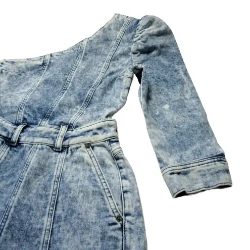 Retrofête NWT Retrofete Reyna Romper in Light Blue Acid Denim One-Shoulder Jumpsuit XS