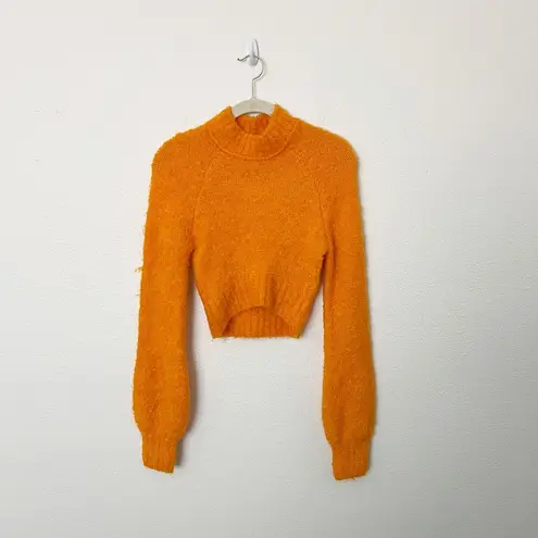 Urban Outfitters [] Neon Orange Avril Cropped Mock Neck Sweater Cozy Soft Size XS