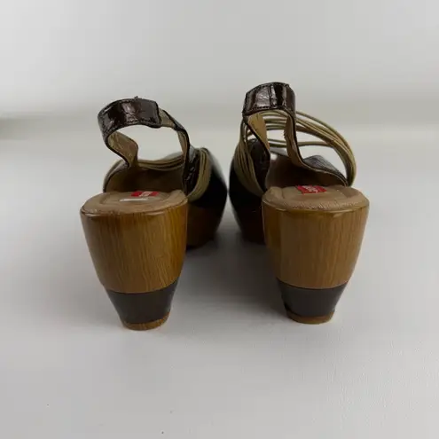 Gazith Brown Patent Leather Wooden Platform Sandals Size 8.5