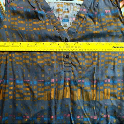 prAna Elsie Tencel Blouse Small Gray/Blue Abstract Woven V-Neck Popover Top