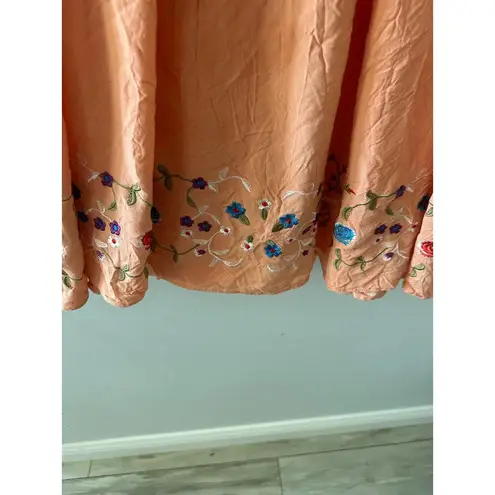 Clad & Cloth Dress Women’s XS Fit and Flare Embroidered Floral Peach Spring