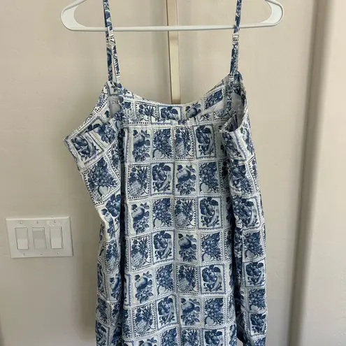 Abercrombie & Fitch  Linen Blend Button Romper Skort in Blue Vacation Outfit