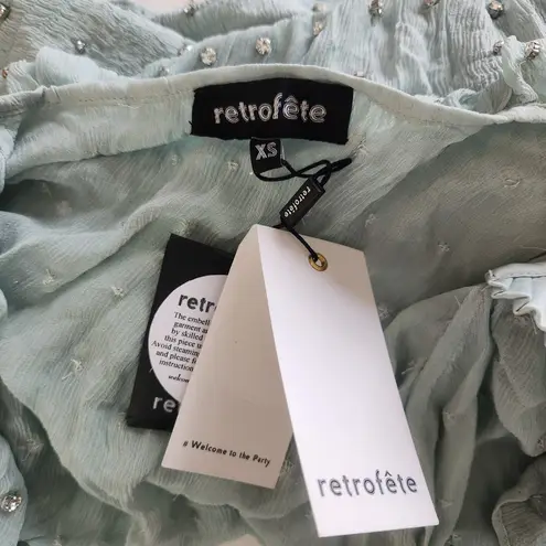 Retrofête Retrofete Lennon Embellished Silk Chiffon Dress in Green Size XS NWT Long Sleeve
