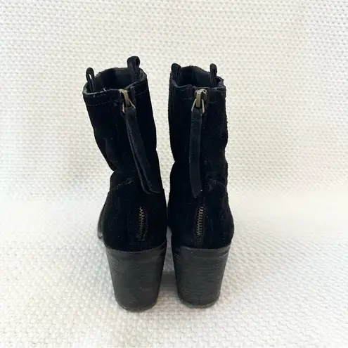 Sam Edelman  Black Suede Farrell Western Style High Cut Heeled Ankle Boots 8