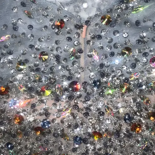 Terani Couture Sheer Illusion Rhinestone Beaded Sheer Silver Mini Dress 4