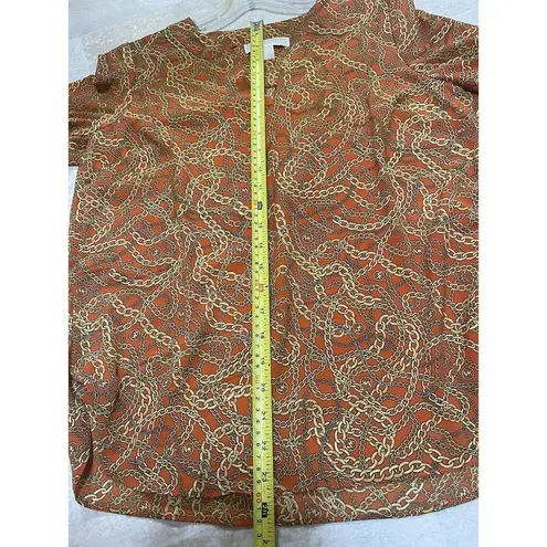 MICHAEL MICHAEL KORS Womens Orange Unlined Chain Tie Logo V Neck Top M Size M