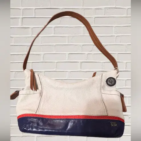 The Sak Kendra Leather Hobo Bag Cream Red Navy Shoulder Purse 100% Leather