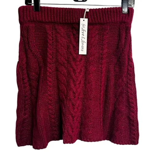 For Love and Lemons Layton Cableknit Sweater Skirt Burgundy Size M Preppy Cozy Red Size M