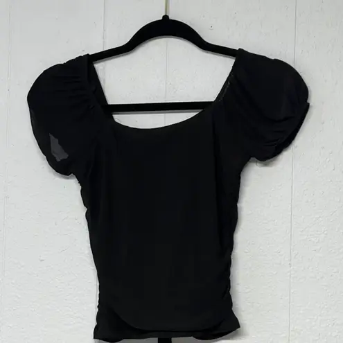 Just Polly Womens Top XS Puff Sleeve Mesh Witchy Whimsigoth Renaissance Y2K Chic Black