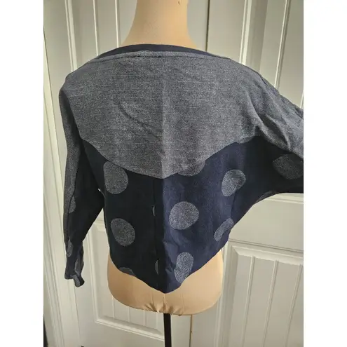 Anthropologie Postmark Blue Metallic Silver Polka Dot Cropped Dolman Sleeve Sz S