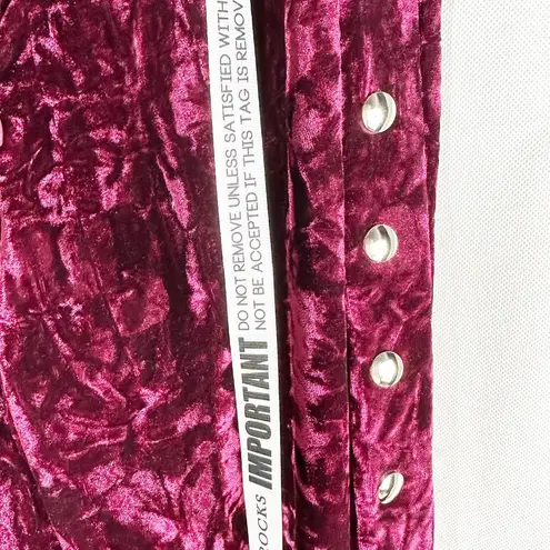 Mistress Rocks Valiant Burgundy Crushed Velvet Joggers Size Small