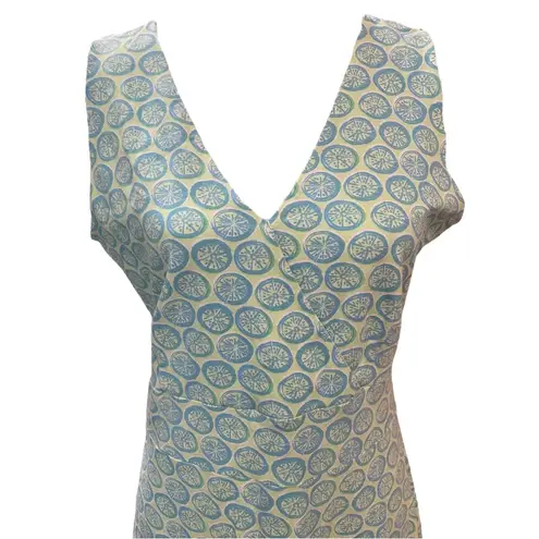 Fresh Produce  Dress Faux Wrap Jersey Blue/Green Lime Print Size Large