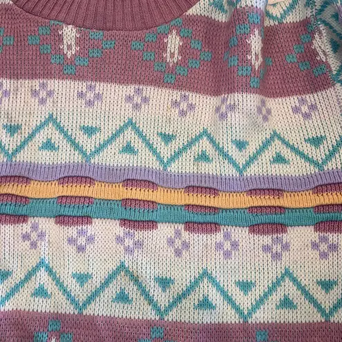 Vtg 80s 90s Inresource Doris Skis Fair Isle Mock Neck Sweater Pastel Geometric M Multiple Size M