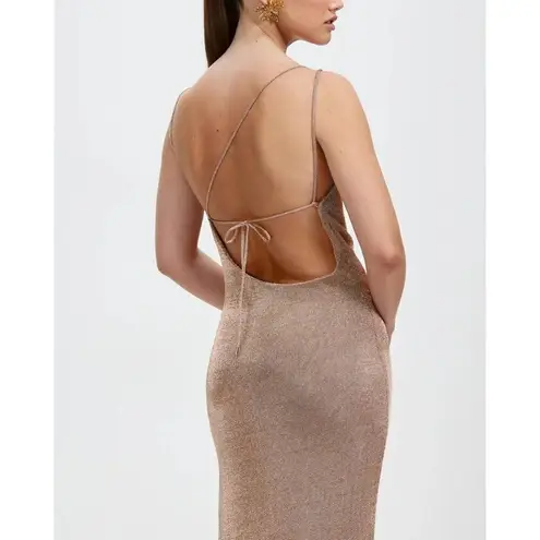 Third Form Heavy Metal Knit Slip Dress in Rose Gold 2 Womens Midi Semi Sheer Pink - Image 11