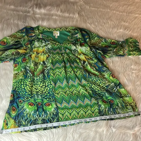 Anthropologie Fig and Flower Boho Peasant Blouse Women’s Size 1X Lined Peacock Green