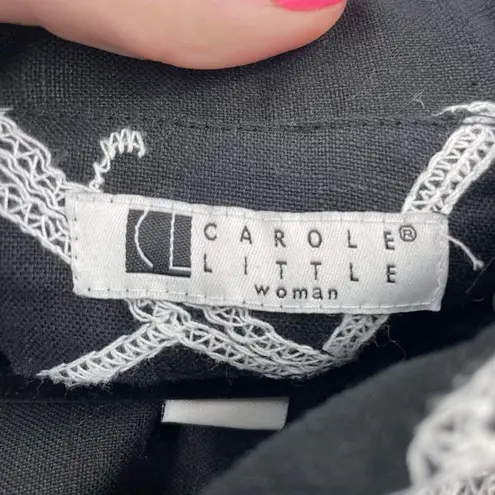 Carole Little Women's Boho Paisley Linen Embroidered Jacket Black White Size 3X Black