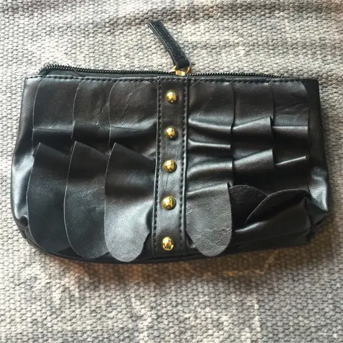 DSW Black Faux Leather Ruffle Bag with Makeup Pouch